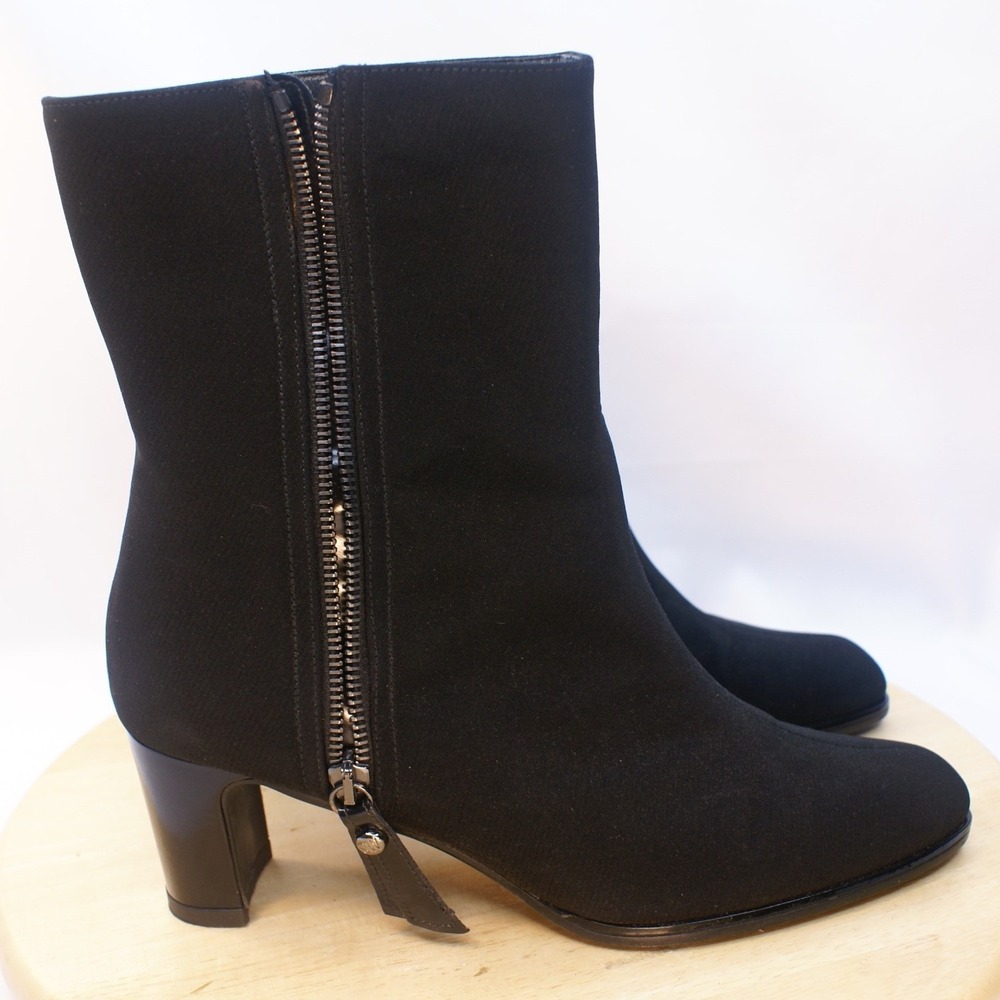 Stuart Weitzman Black Fabric Ankle Boots Block Heel Spain OW74952 Womens 7.5 M